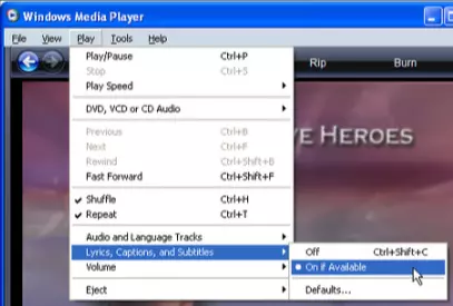 windows media player captioning