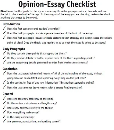 opinionated essay checklist