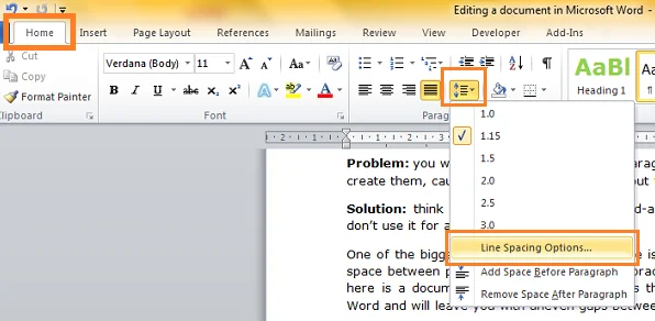 MSword line spacing options