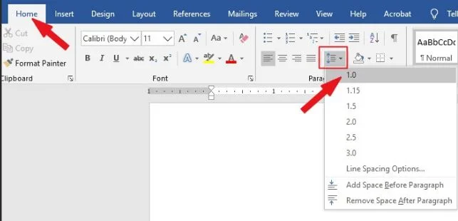 single spacing in word