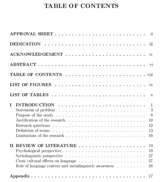 a table of contents