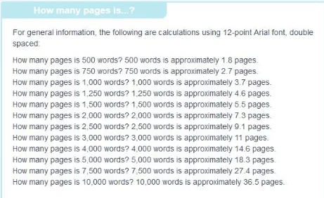 number of pages per words