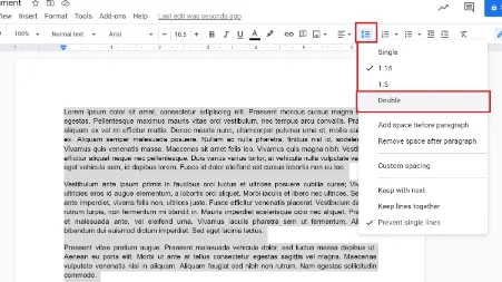 double spacing on Google doc